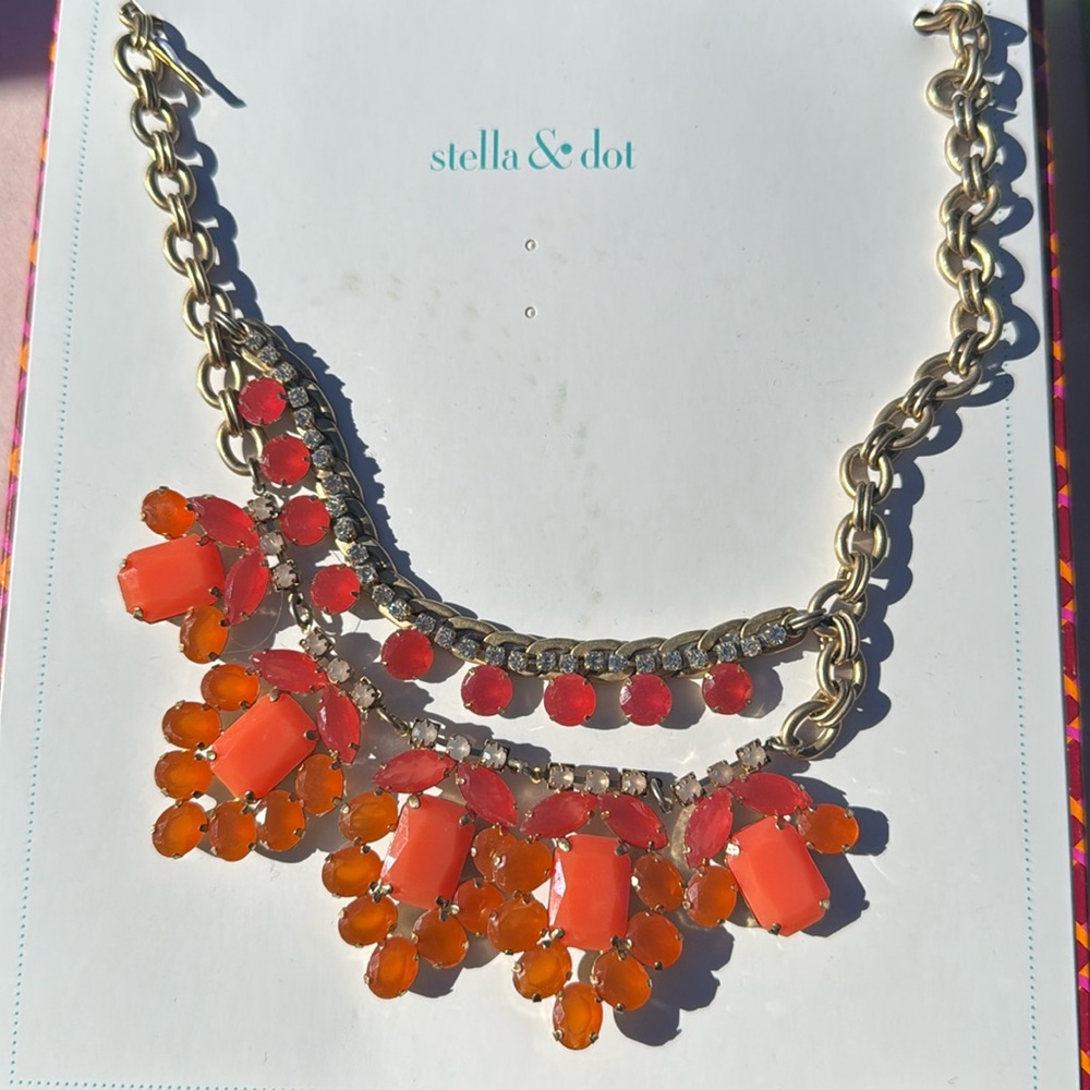 Stella & Dot Red & Orange Gem Necklace